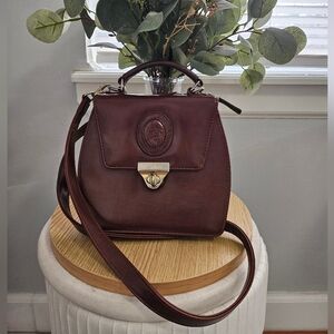 🐎 Vintage Unbranded Mahogany Red Brown Turnlock Bag 🐎